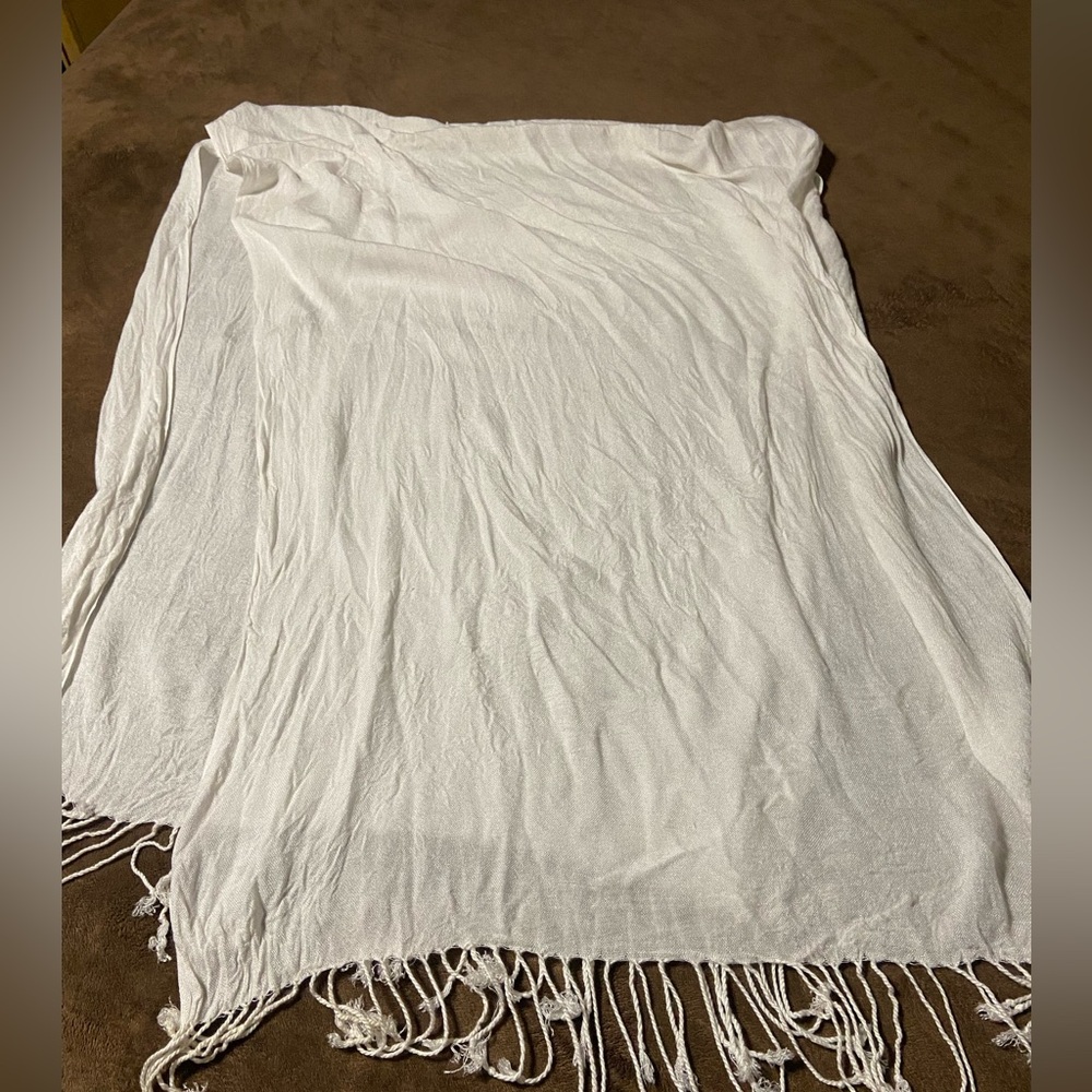 White Lightweight Fringe Shawl Wrap extra large